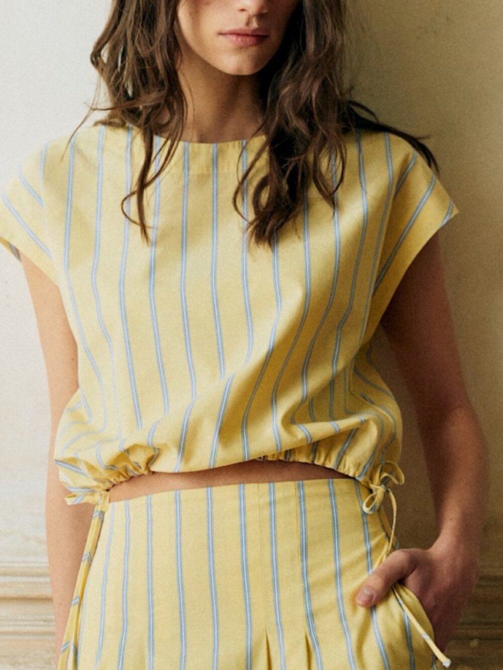 NWOT Sezane Jocasta Blouse in Frosted Lemon Stripes